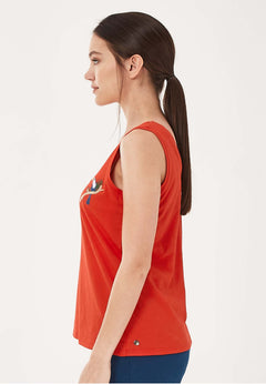 Toucan Embroidered Tank Top Red