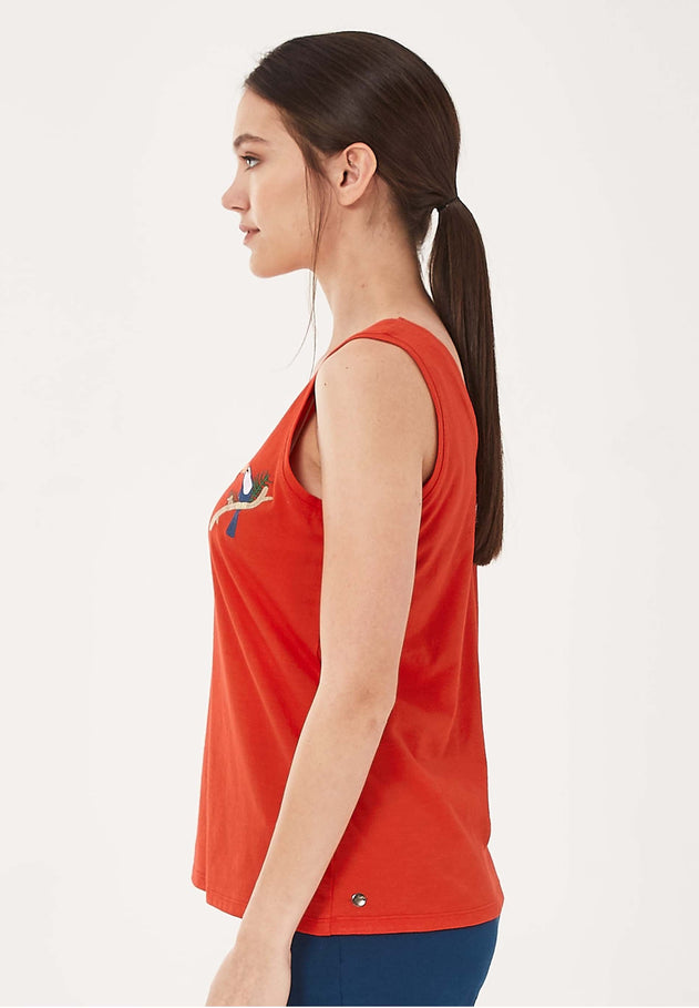 Toucan Embroidered Tank Top Red