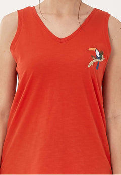 Toucan Embroidered Tank Top Red