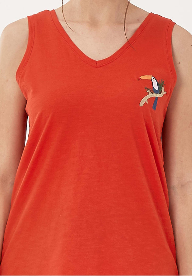 Toucan Embroidered Tank Top Red