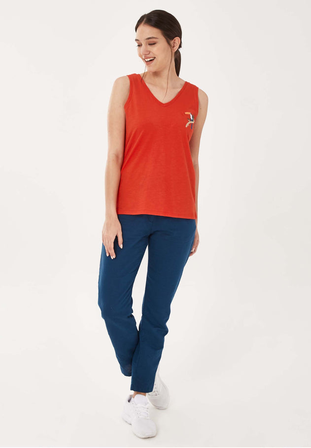 Toucan Embroidered Tank Top Red