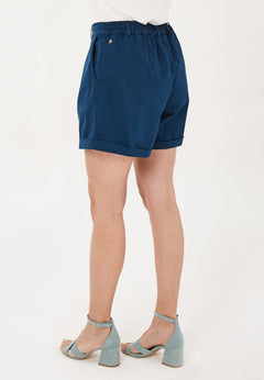 Pleated Organic Cotton Blend Shorts Navy