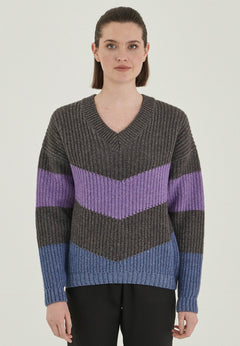 Merino Wool Blend Pullover Grey Striped