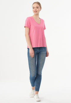 Women's Basic V-Neck T-Shirt Hot Pink