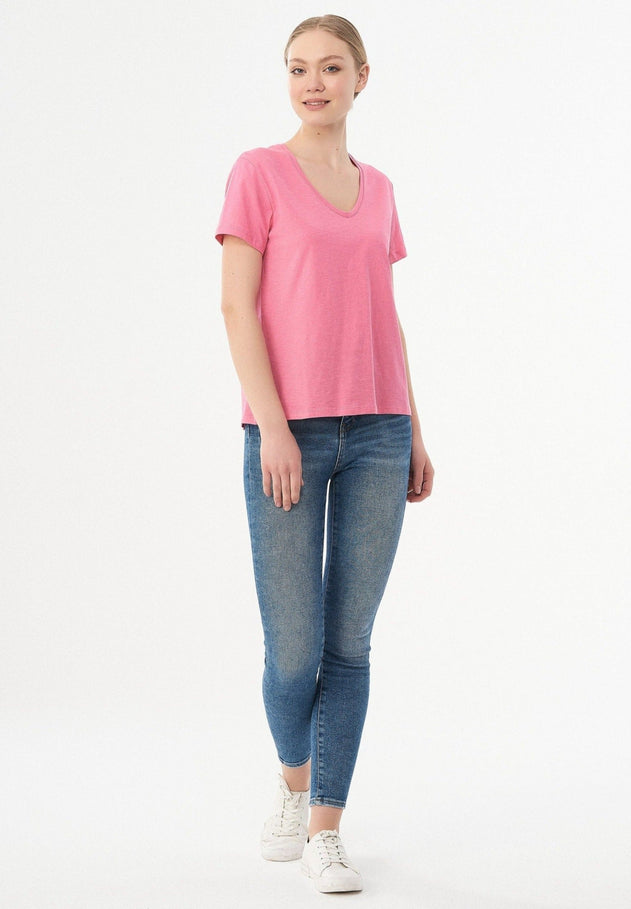 Women's Basic V-Neck T-Shirt Hot Pink