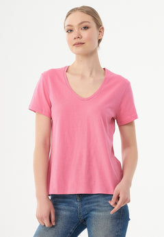 Women's Basic V-Neck T-Shirt Hot Pink