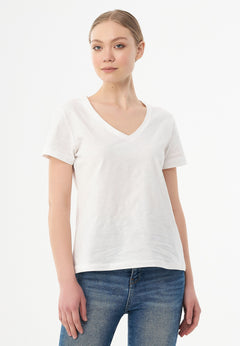 Women's Basic V-Neck T-Shirt Off White