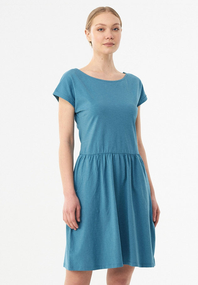 Slub Jersey Dress With Side Pockets Petrol Blue