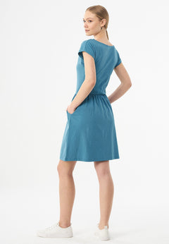 Slub Jersey Dress With Side Pockets Petrol Blue