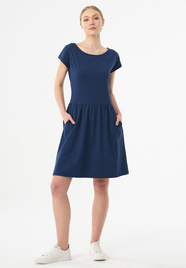 Slub Jersey Dress With Side Pockets Navy Blue
