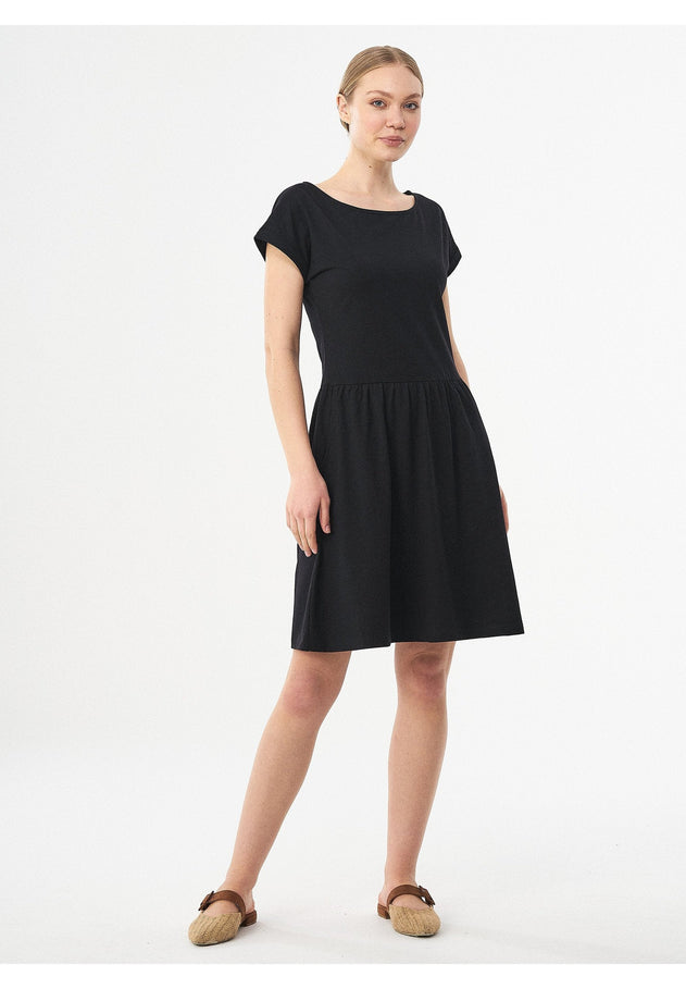Slub Jersey Dress With Side Pockets Black