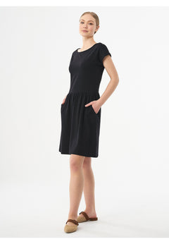 Slub Jersey Dress With Side Pockets Black