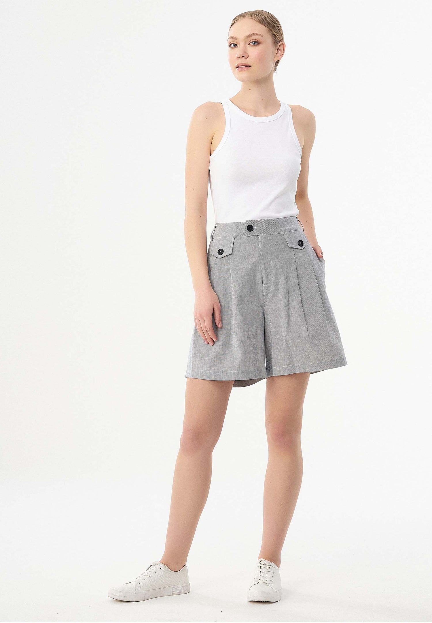 Striped Pattern Organic Cotton Shorts Shadow/Off White