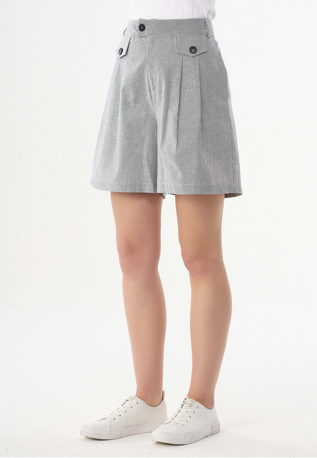 Striped Pattern Organic Cotton Shorts Shadow/Off White