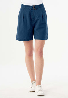 Belted Linen-Cotton Shorts Navy