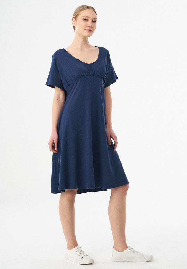 Linen Blend Jersey Dress Navy