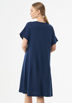 Linen Blend Jersey Dress Navy