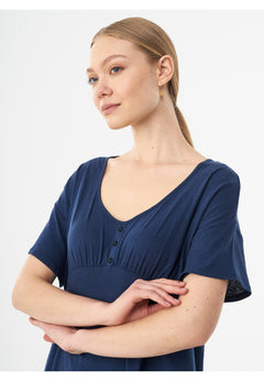 Linen Blend Jersey Dress Navy