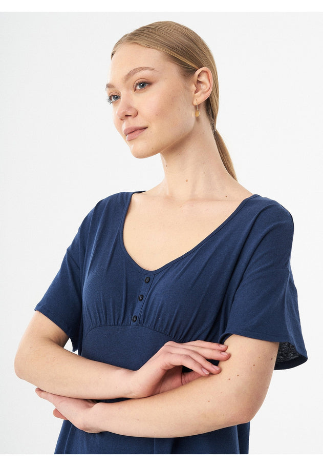 Linen Blend Jersey Dress Navy