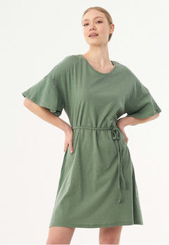 Belted Linen Blend Jersey Dress Fern Green