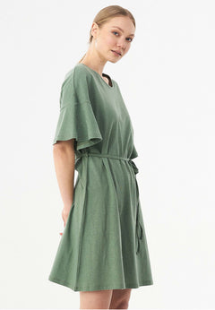 Belted Linen Blend Jersey Dress Fern Green
