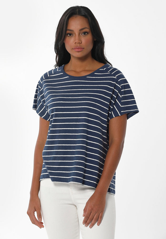 Striped Linen Blend T-Shirt Navy / Off White