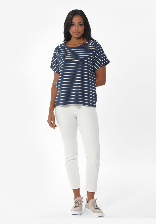 Striped Linen Blend T-Shirt Navy / Off White