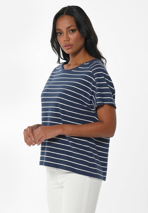 Striped Linen Blend T-Shirt Navy / Off White