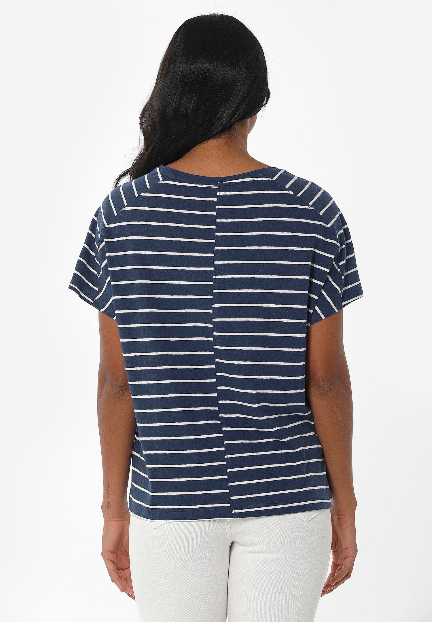 Striped Linen Blend T-Shirt Navy / Off White