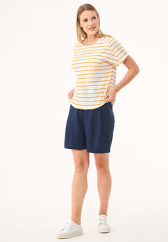Striped Linen Blend T-Shirt Off White / Mango