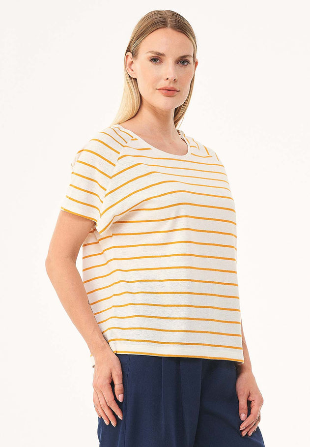 Striped Linen Blend T-Shirt Off White / Mango