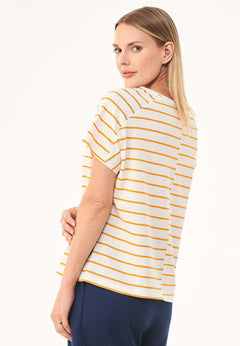 Striped Linen Blend T-Shirt Off White / Mango