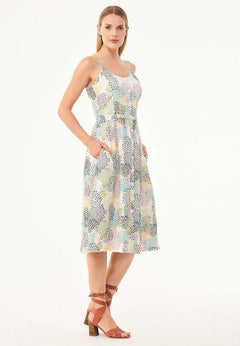 Spaghetti Strap Button Front Dress Multi Color Spots
