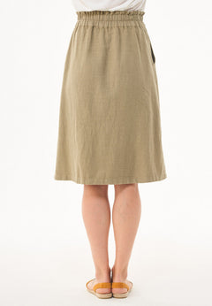 Knee-Length Linen Blend Button Skirt Olive