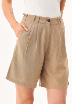 Women's Pleated Linen Blend Shorts Beige