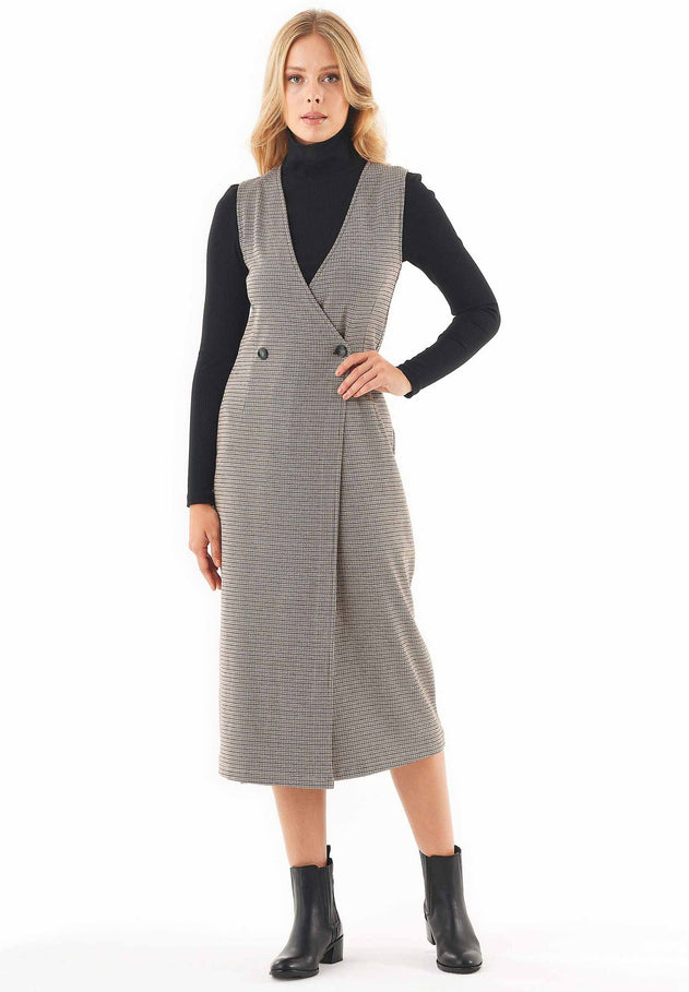 Organic Cotton Blend Dress With Houndstooth Pattern