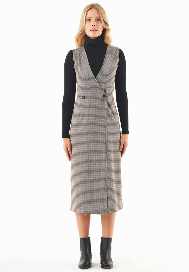 Organic Cotton Blend Dress With Houndstooth Pattern