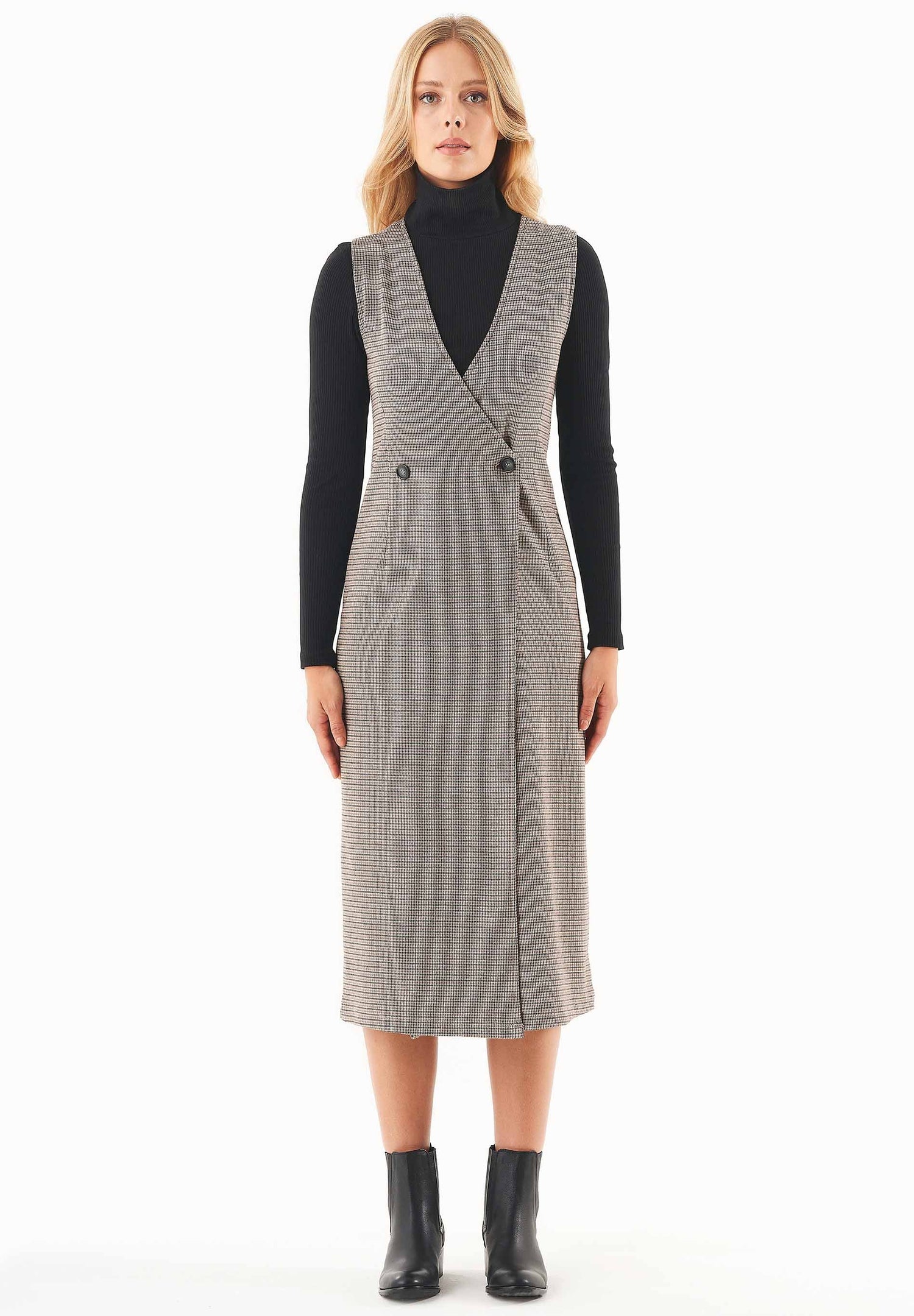 Organic Cotton Blend Dress With Houndstooth Pattern