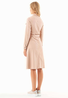 Belted Lyocell Blend Shirt Dress Beige