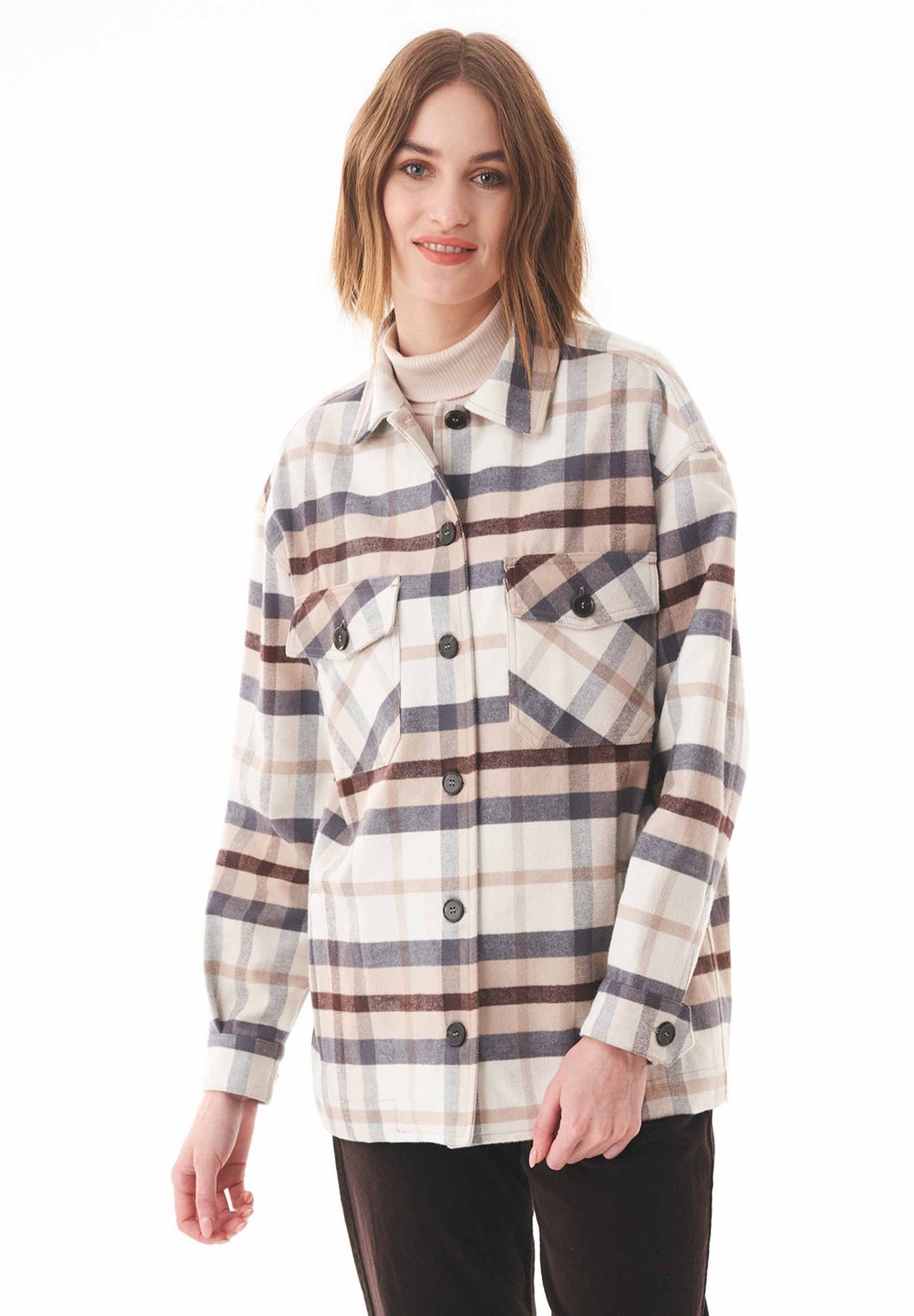 Women's Flannel Overshirt Plaid Multicolor
