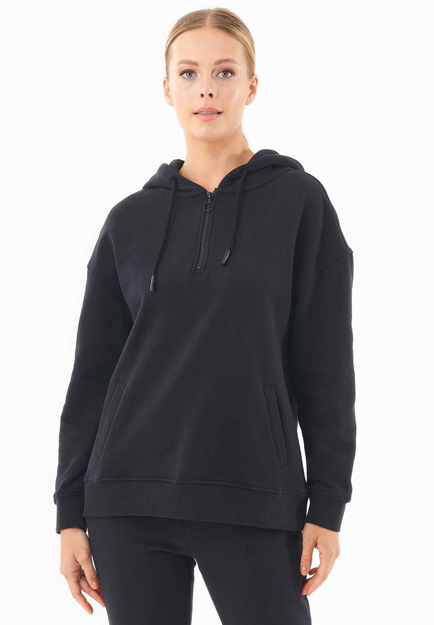 Quarter-Zip Organic Cotton Hoodie Black