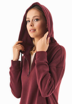 Quarter-Zip Organic Cotton Hoodie Bordeaux