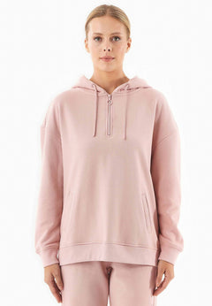 Quarter-Zip Organic Cotton Hoodie Dusty Pink