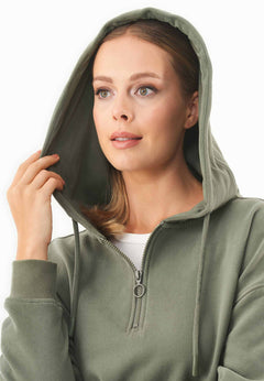 Quarter-Zip Organic Cotton Hoodie Mid Olive