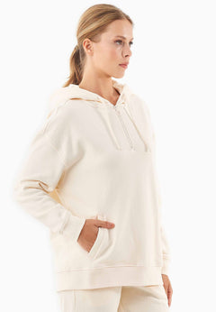 Quarter-Zip Organic Cotton Hoodie Off White