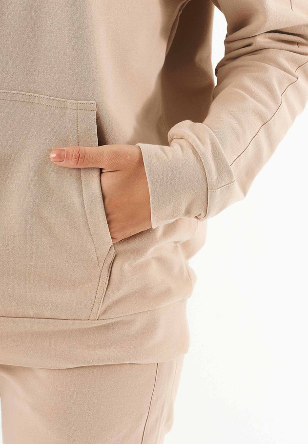 Women's Half-Zip Organic Cotton Hoodie Beige