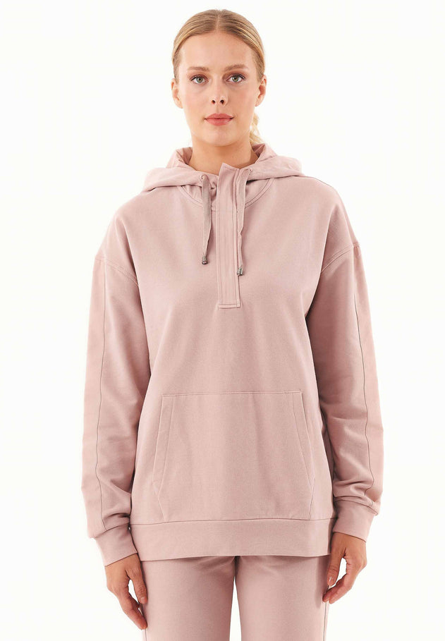 Women's Half-Zip Organic Cotton Hoodie Misty Rose