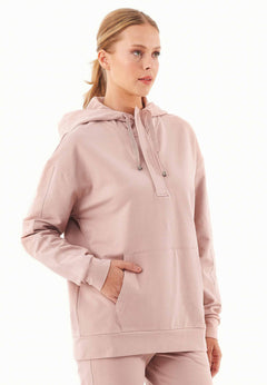 Women's Half-Zip Organic Cotton Hoodie Misty Rose