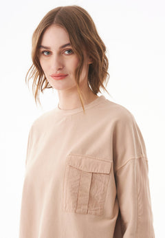Organic Cotton Sweatshirt With Chest Pocket Beige