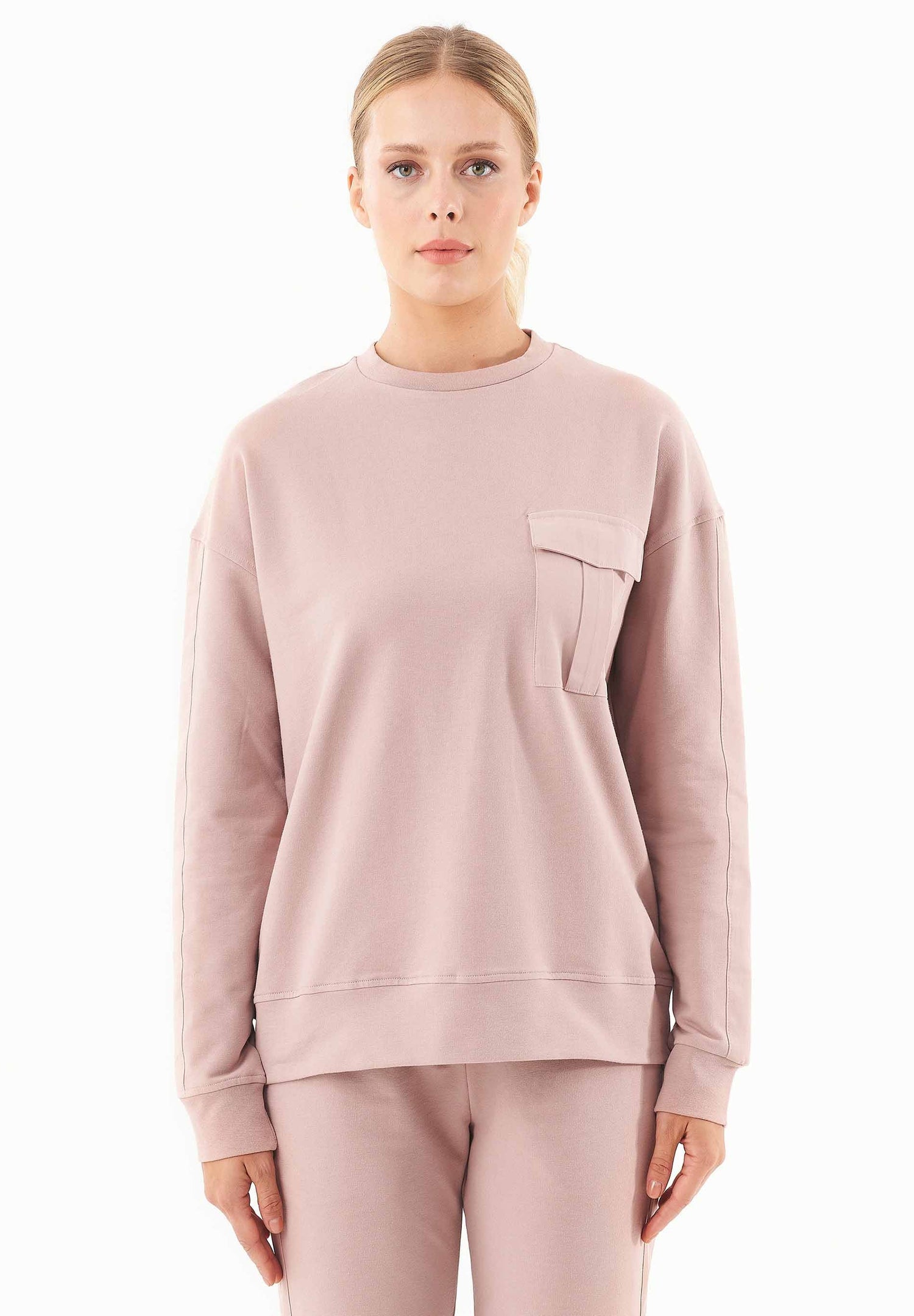Organic Cotton Sweatshirt With Chest Pocket Misty Rose